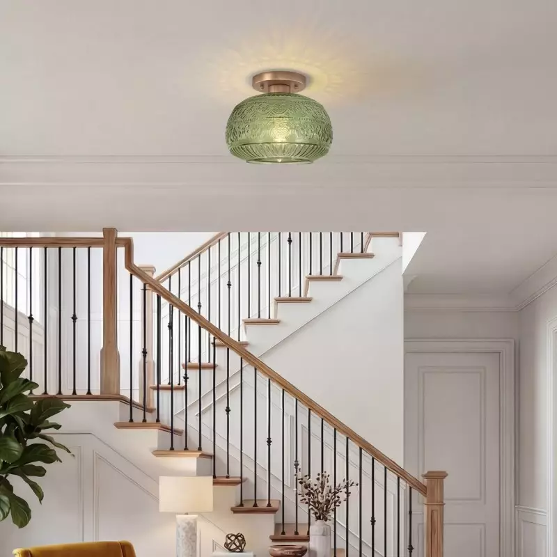 Ixionis Stained Engraved Pattern Glass Flush Mount Ceiling Light