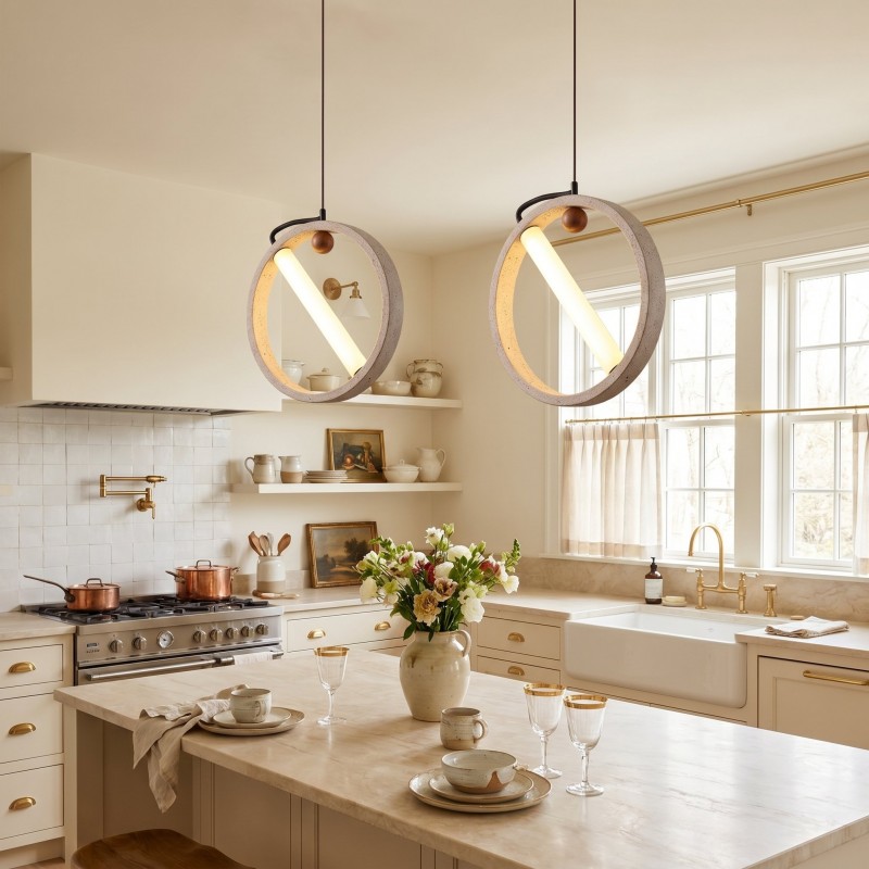 Conlan Japanese Travertine Circular Pendant Light