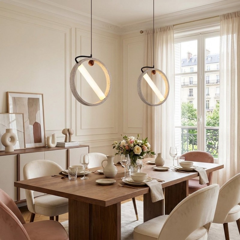 Conlan Minimalist Travertine Circular Pendant Light