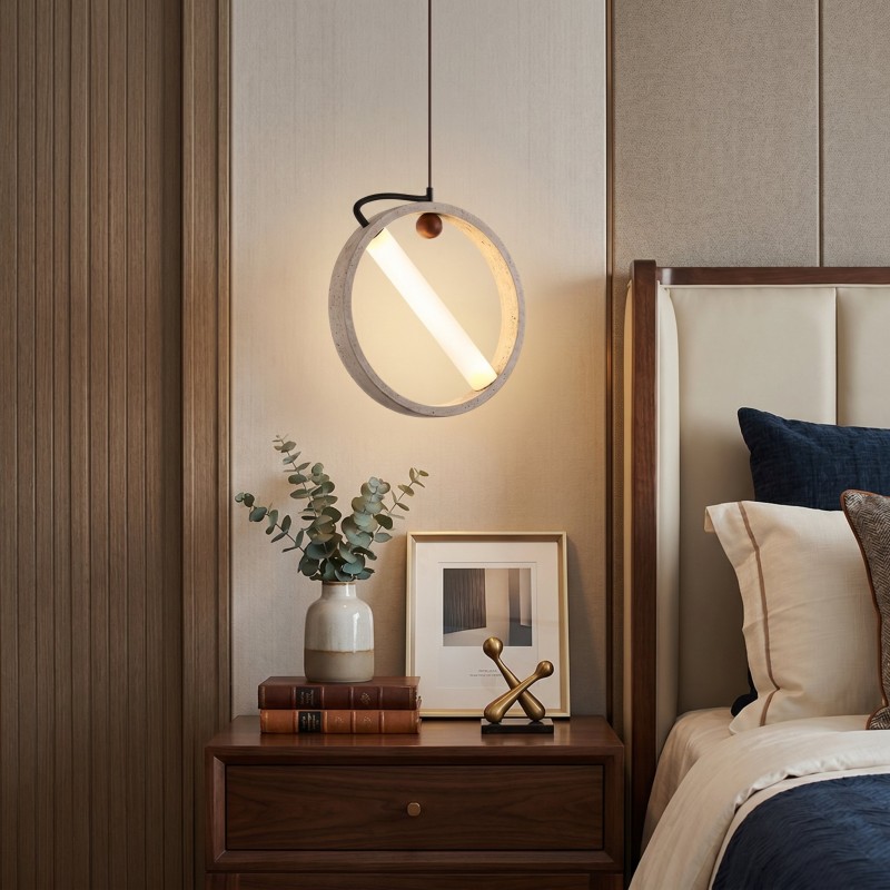 Conlan Minimalist Travertine Circular Pendant Light