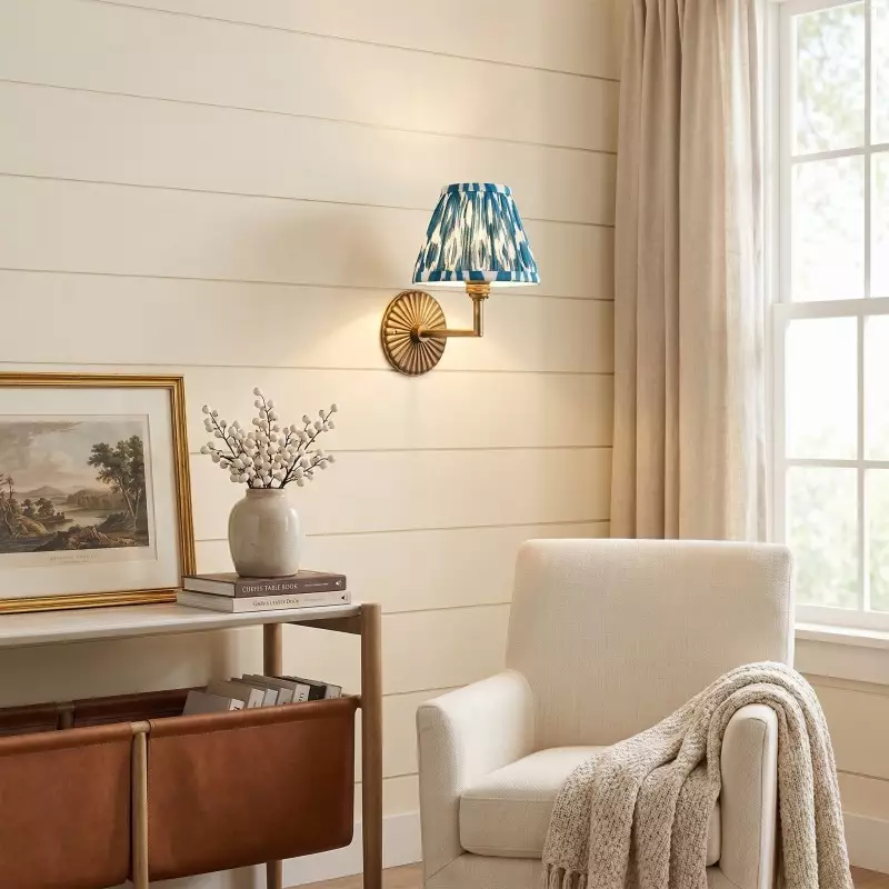 Dimitri Vintage Brass Pleated Fabric Wall Sconce