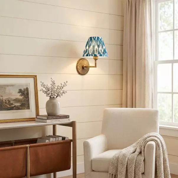 Dimitri Vintage Brass Pleated Fabric Wall Sconce