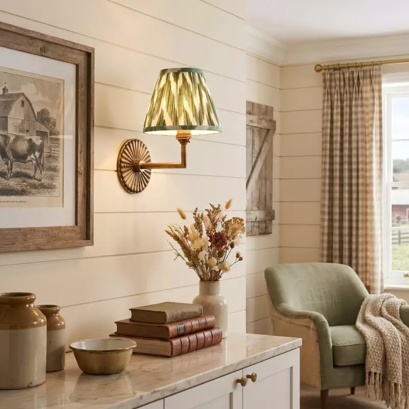 Dimitri Vintage Brass Pleated Fabric Wall Sconce