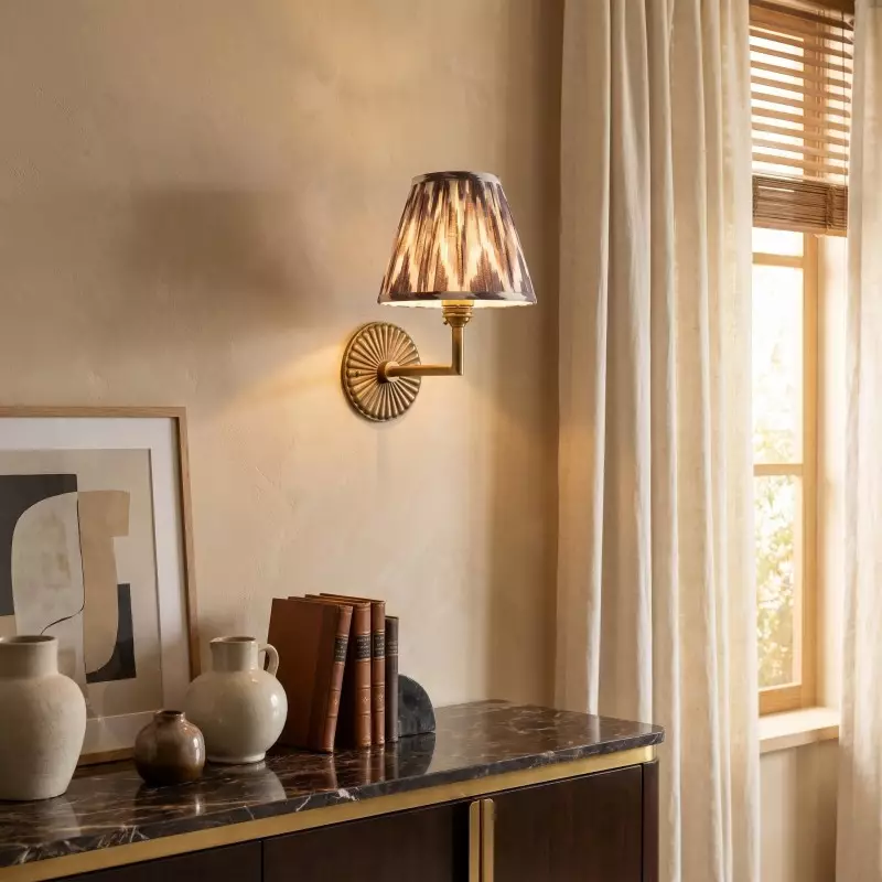 Dimitri Vintage Brass Pleated Fabric Wall Sconce