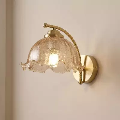 Hewitt Vintage Brass Floral Glass Wall Sconce