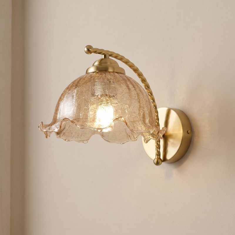 Hewitt Vintage Brass Floral Glass Wall Sconce