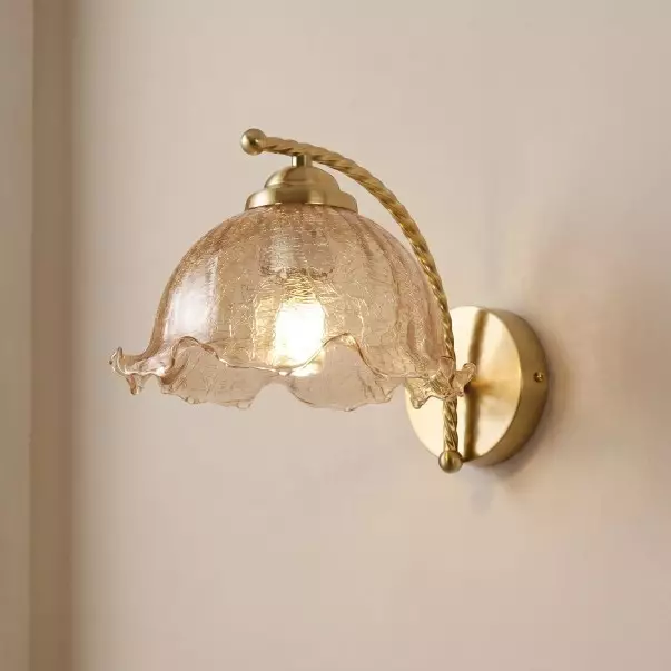Hewitt Vintage Brass Floral Glass Wall Sconce