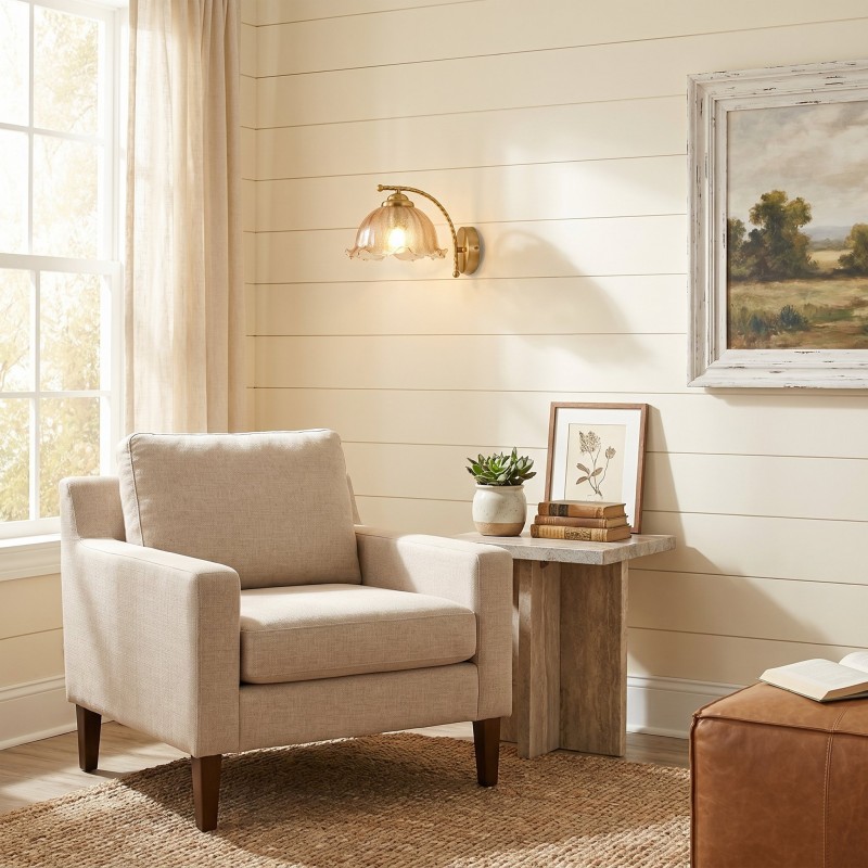 Hewitt Vintage Brass Floral Glass Wall Sconce