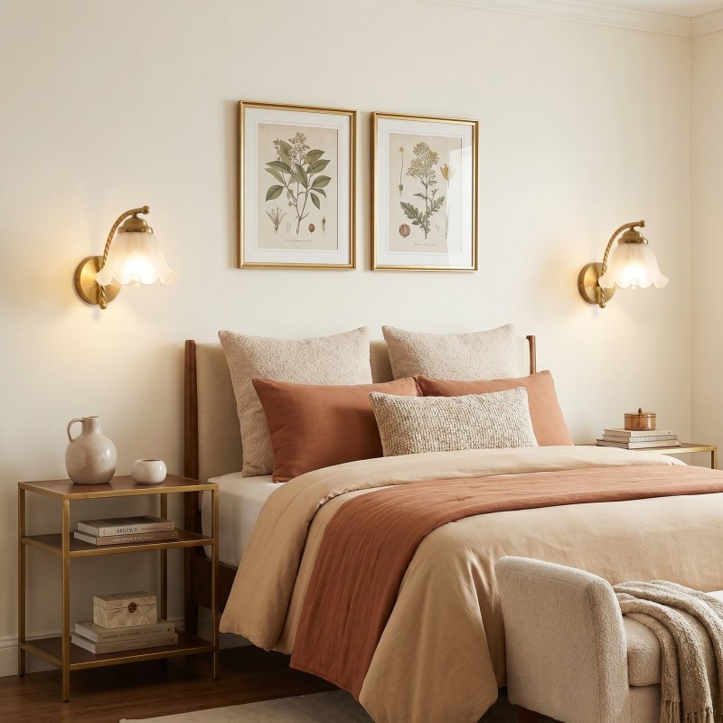 Hewitt Vintage Brass Floral Glass Wall Sconce