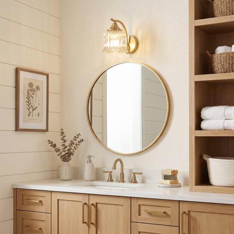 Hewitt Vintage Brass Floral Glass Wall Sconce