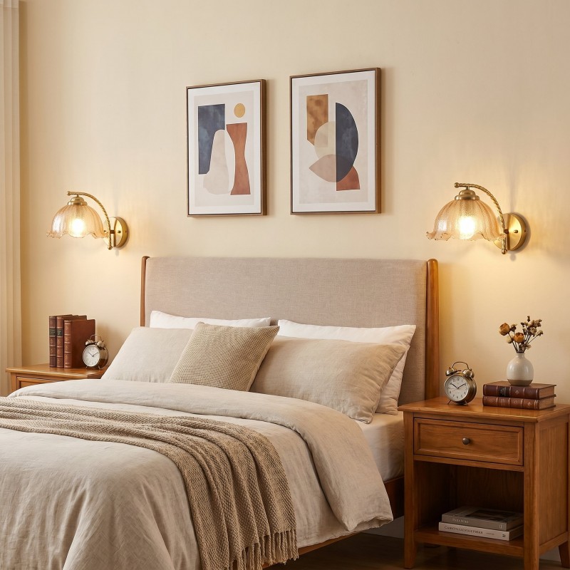 Hewitt Vintage Brass Floral Glass Wall Sconce