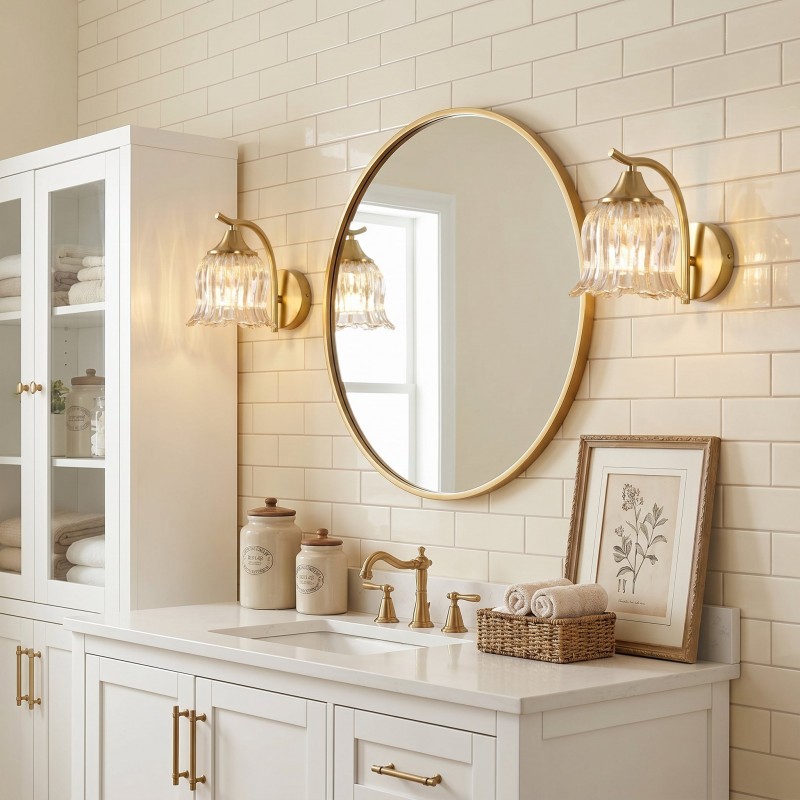 Hewitt Vintage Brass Floral Glass Wall Sconce