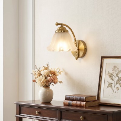 Hewitt Vintage Brass Floral Glass Wall Sconce