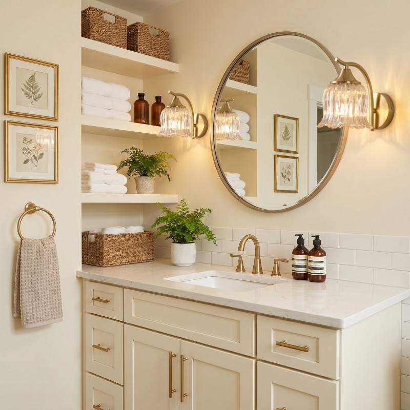 Hewitt Vintage Brass Floral Glass Wall Sconce