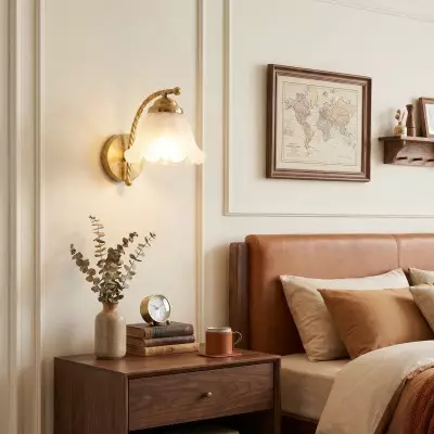 Hewitt Vintage Brass Floral Glass Wall Sconce