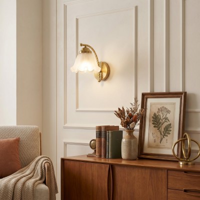 Hewitt Vintage Brass Floral Glass Wall Sconce