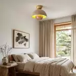 Elrick Mid-Century Travertine Wood Dome Ceiling Light