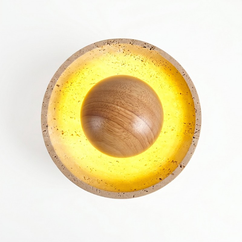 Elrick Minimalist Mid-Century Travertine Dome Ceiling Light