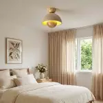 Elrick Mid-Century Travertine Wood Dome Ceiling Light