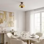 Elrick Mid-Century Travertine Wood Dome Ceiling Light