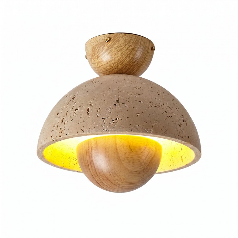 Elrick Minimalist Mid-Century Travertine Dome Ceiling Light