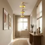 Elrick Mid-Century Travertine Wood Dome Ceiling Light