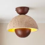Elrick Mid-Century Travertine Wood Dome Ceiling Light