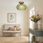 Ixionis Retro Carved Glass Semi Flush Ceiling Light