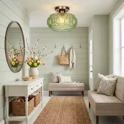 Ixionis Retro Carved Glass Semi Flush Ceiling Light