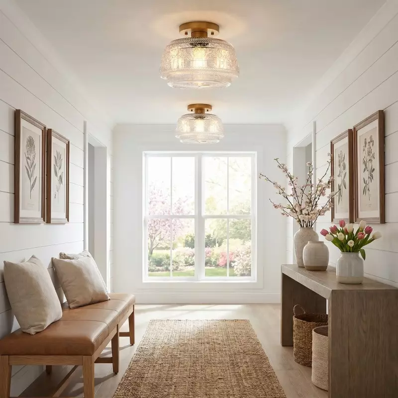 Ixionis Farmhouse Patterned Glass Semi Flush Mount Ceiling Light