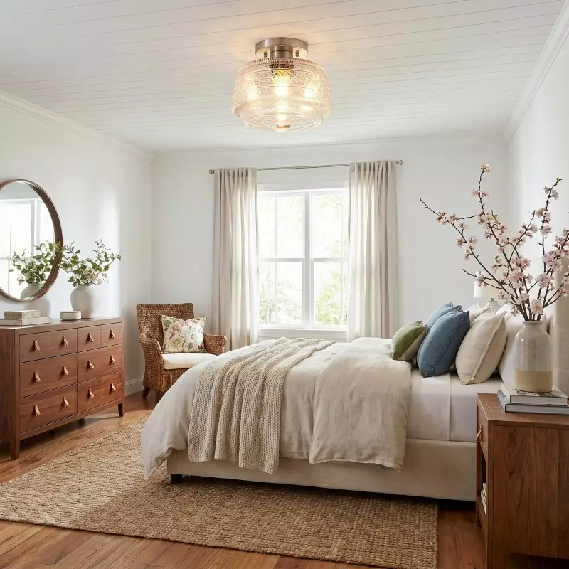 Ixionis Farmhouse Patterned Glass Semi Flush Mount Ceiling Light