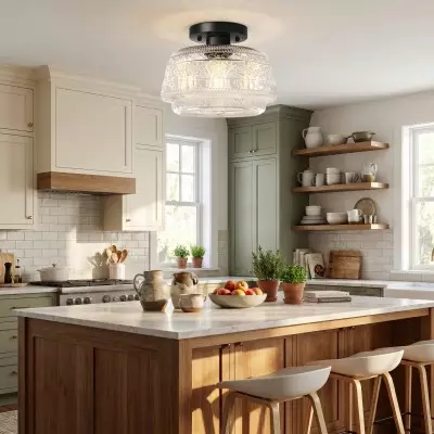 Ixionis Farmhouse Patterned Glass Semi Flush Mount Ceiling Light