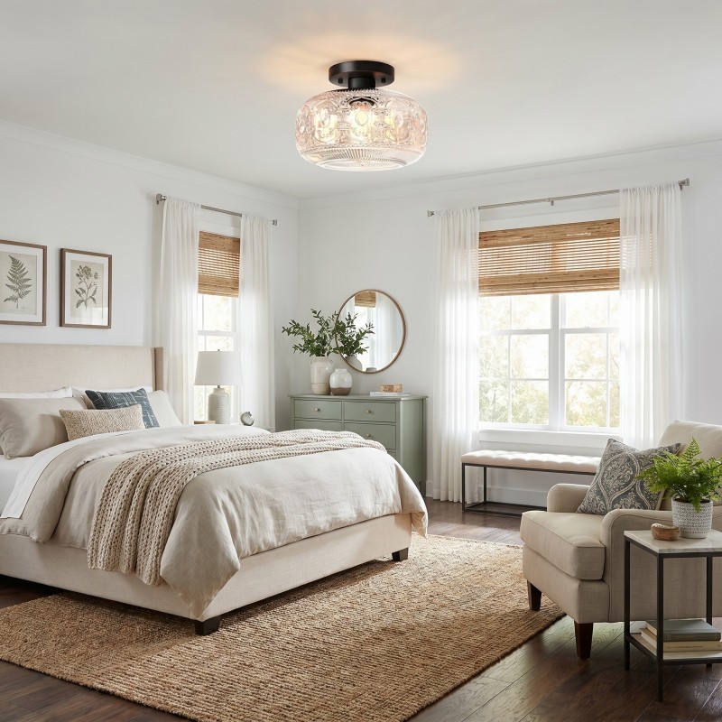 Adara Retro American Exquisite Glass Semi Flush Mount Ceiling Light