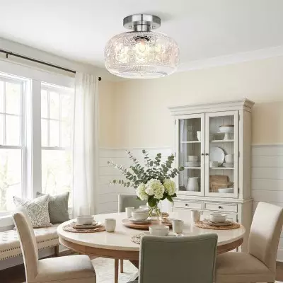 Adara Retro American Exquisite Glass Semi Flush Mount Ceiling Light