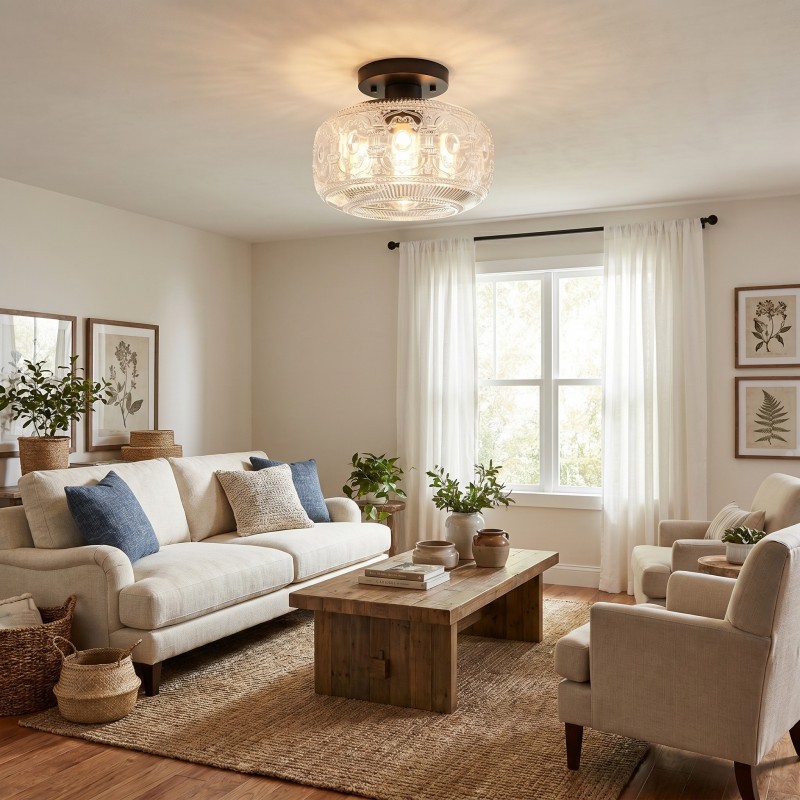 Adara Retro American Exquisite Glass Semi Flush Mount Ceiling Light