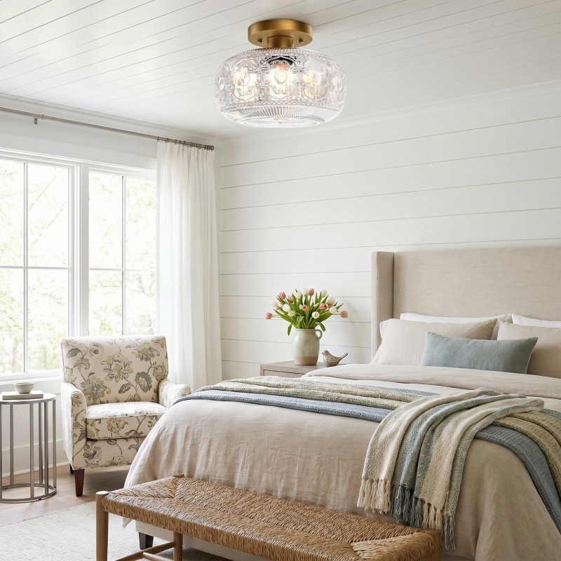 Adara Retro American Exquisite Glass Semi Flush Mount Ceiling Light