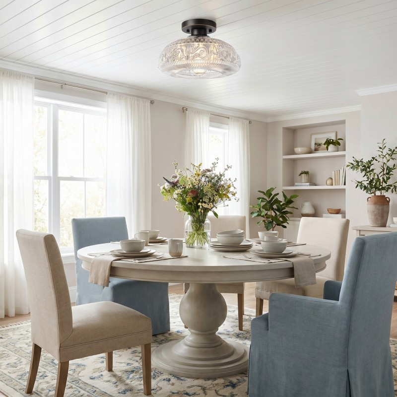 Cassandra American Country Patterned Glass Ceiling Light
