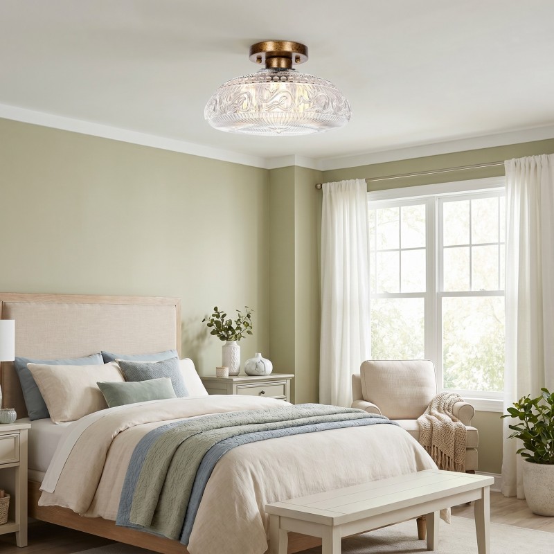 Cassandra American Country Patterned Glass Ceiling Light