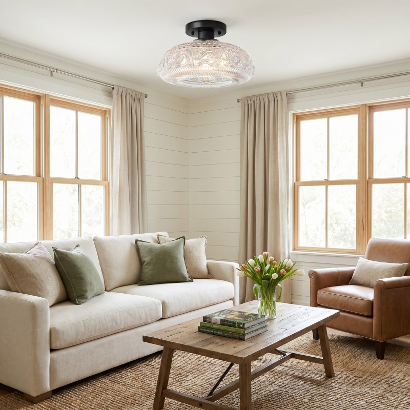 Cassandra American Country Patterned Glass Ceiling Light