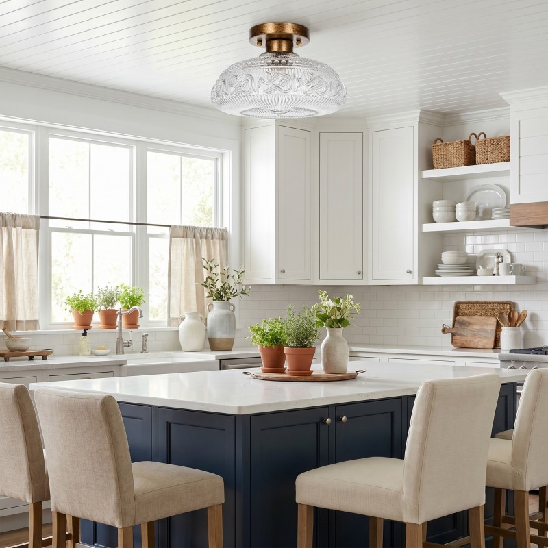 Cassandra American Country Patterned Glass Ceiling Light