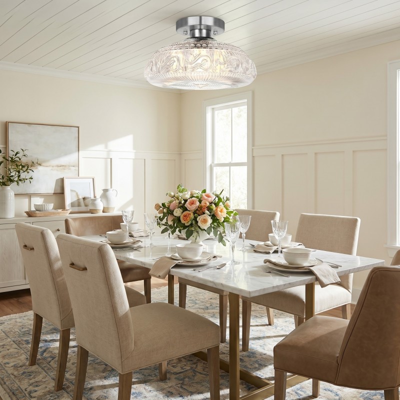Cassandra American Country Patterned Glass Ceiling Light