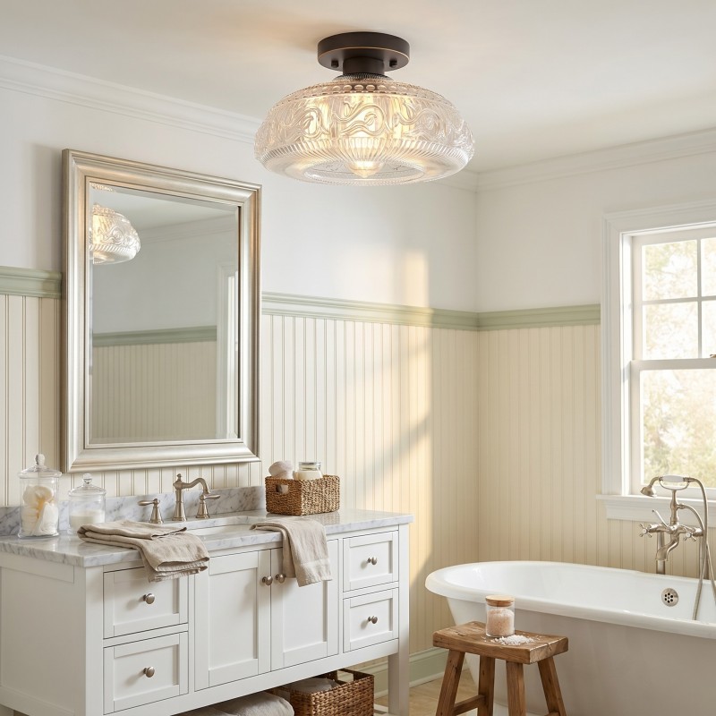 Cassandra American Country Patterned Glass Ceiling Light