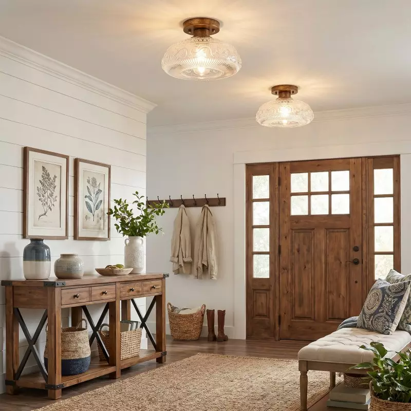 Cassandra American Country Patterned Glass Ceiling Light