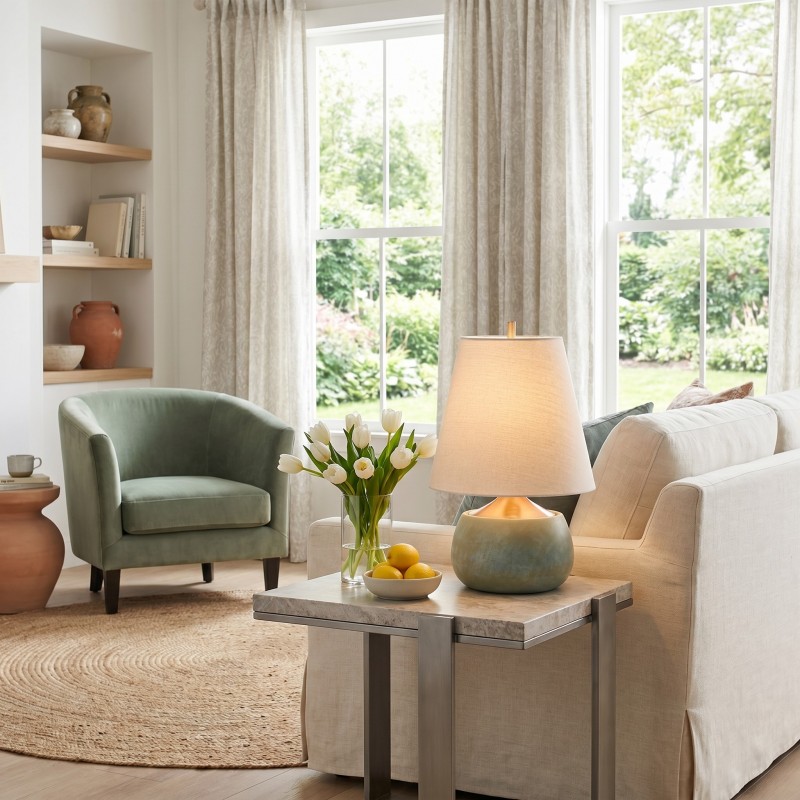 Velmira Mid-Century textile lamp shade Cement Table Light
