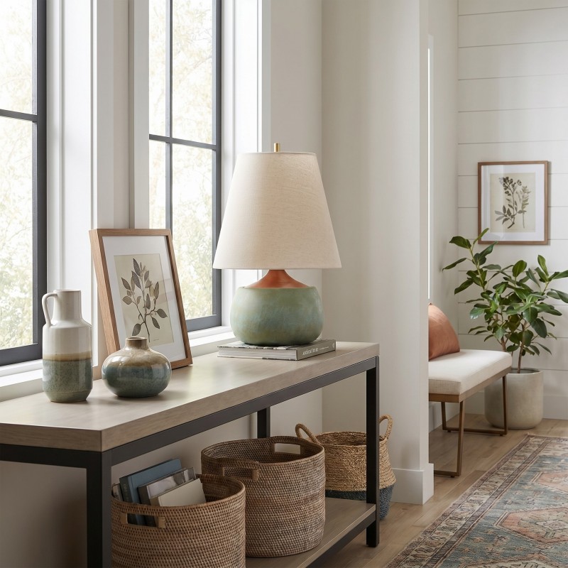 Velmira Mid-Century textile lamp shade Cement Table Light