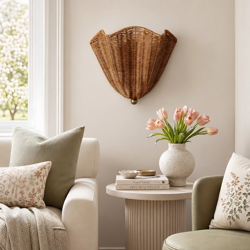Finley Bohemian Woven Rattan Wall Sconce