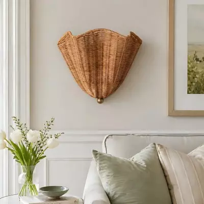 Finley Bohemian Woven Rattan Wall Sconce