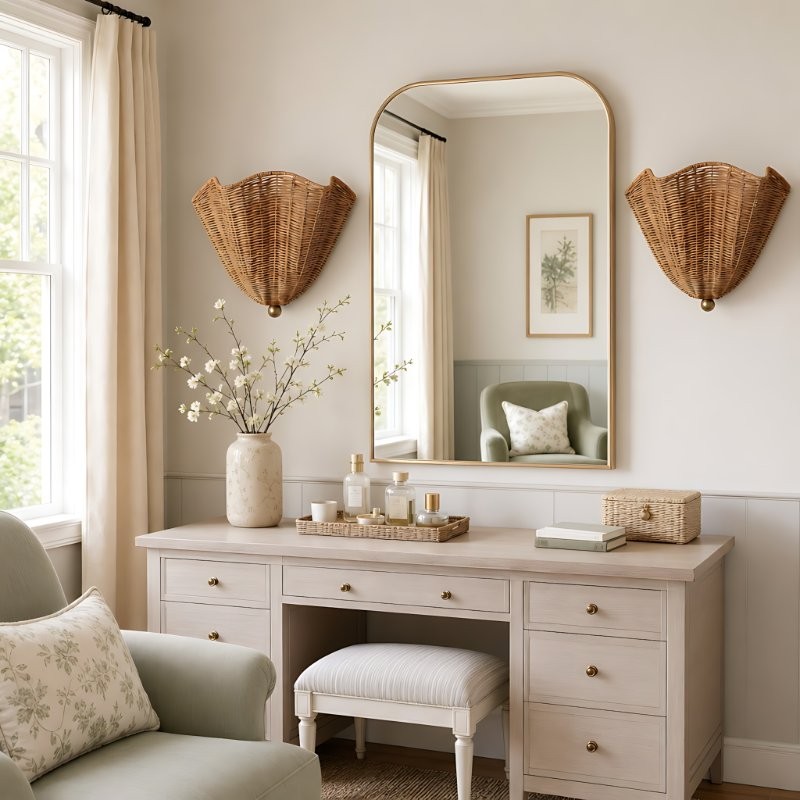 Finley Bohemian Woven Rattan Wall Sconce