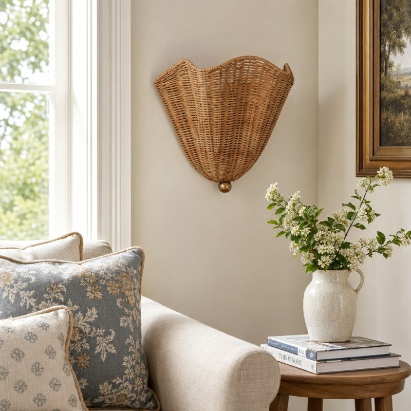 Finley Bohemian Woven Rattan Wall Sconce