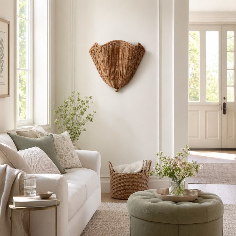 Finley Bohemian Woven Rattan Wall Sconce